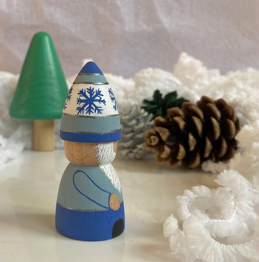 Christmas gonk (blue, white and silver) hand painted wooden peg doll (7cm)