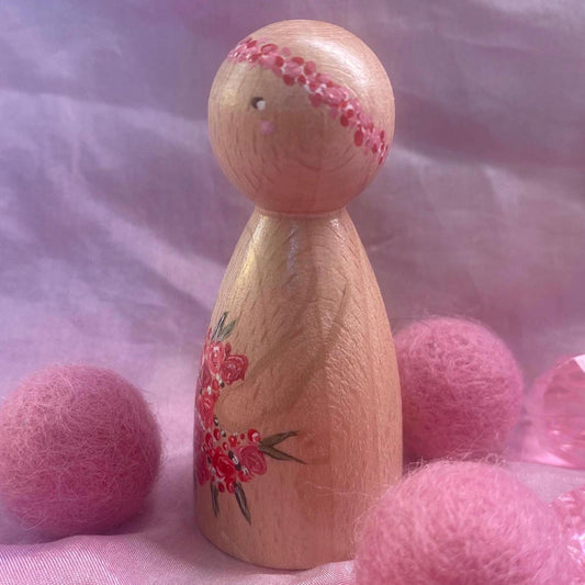 Bouquet of flowers design handpainted wooden peg doll (6.5cm)