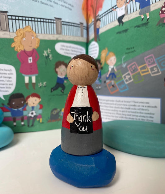 Hand painted wooden school girl peg doll (7.5cm)