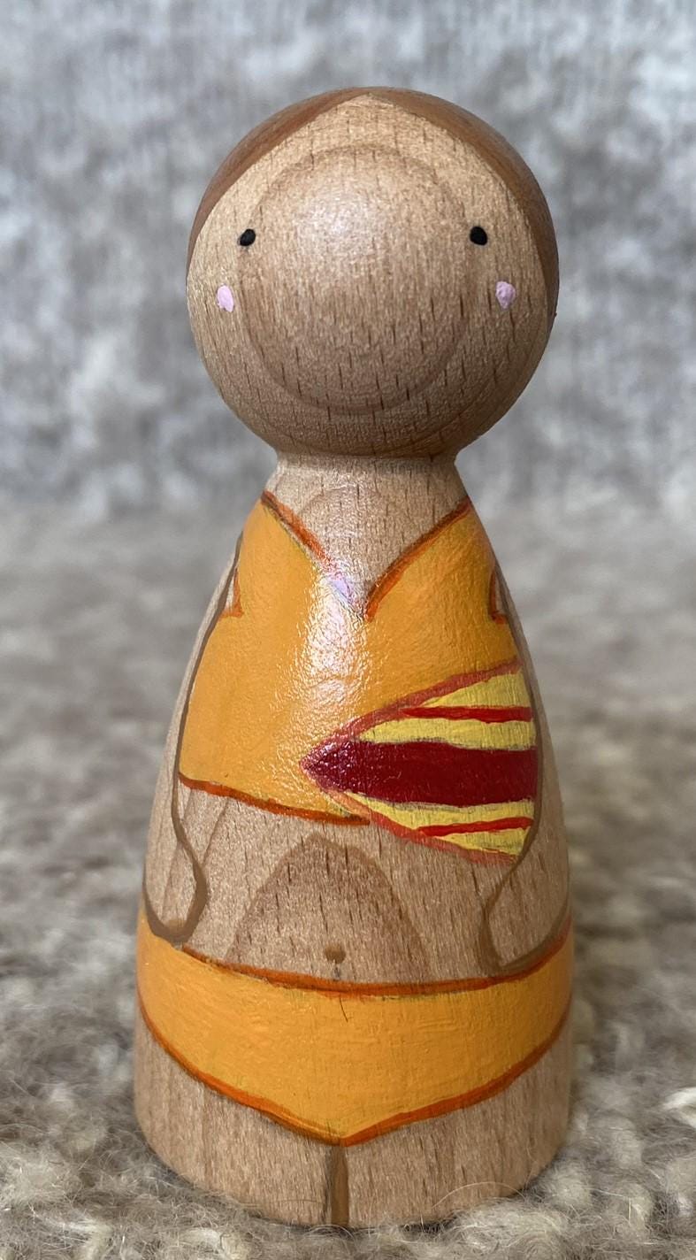 Hand painted wooden bikini surfer peg doll (9cm)