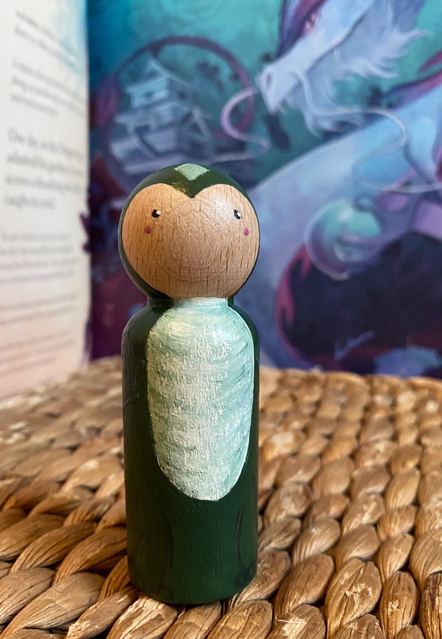 Green Dragon hand painted wooden peg doll (8cm)
