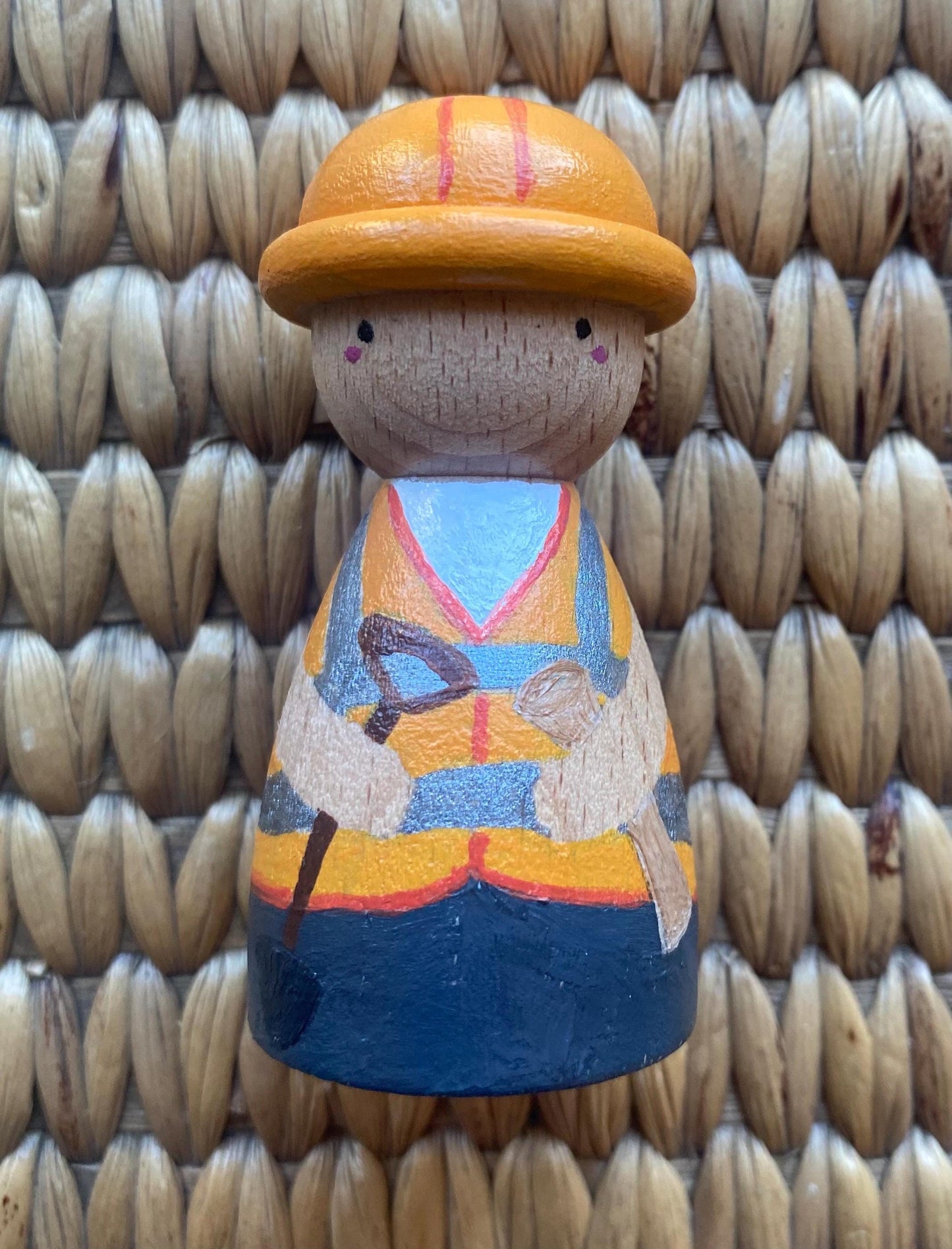 Hand painted construction worker wooden peg doll (7cm)