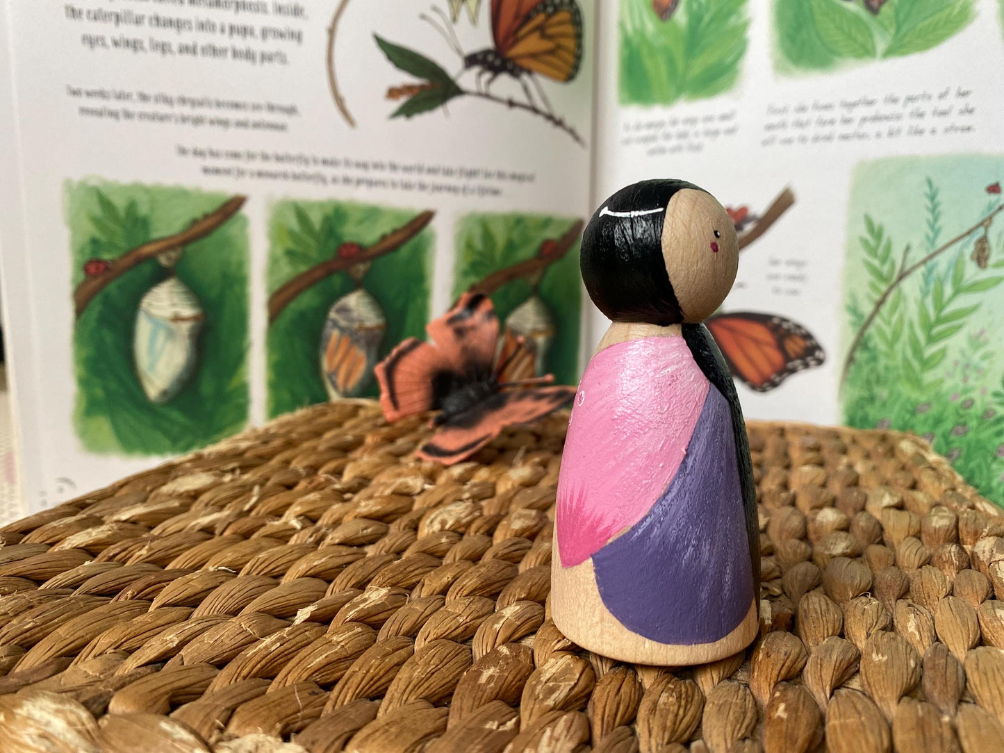 Hand painted wooden butterfly peg doll (7.5cm)