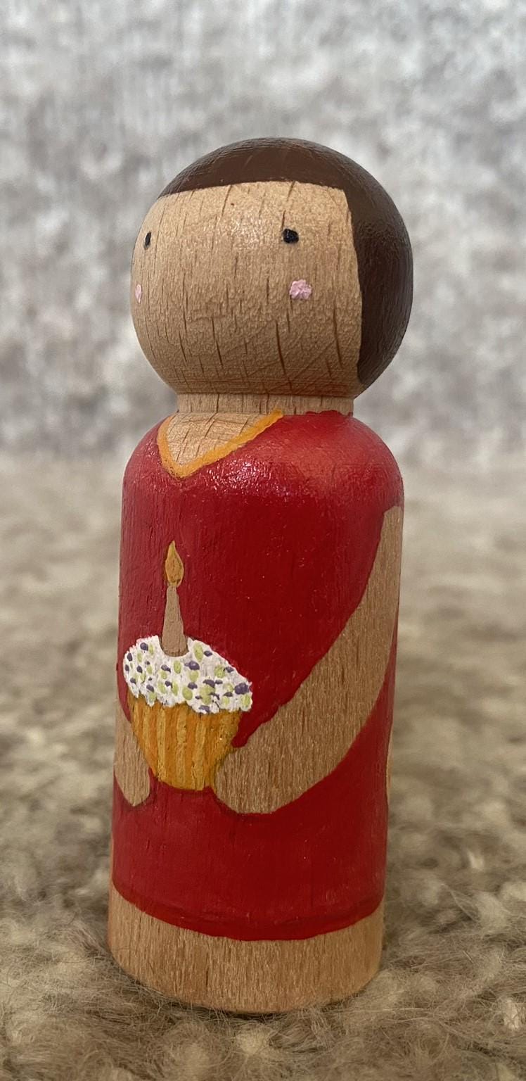 Hand painted birthday celebration wooden peg doll (8cm)