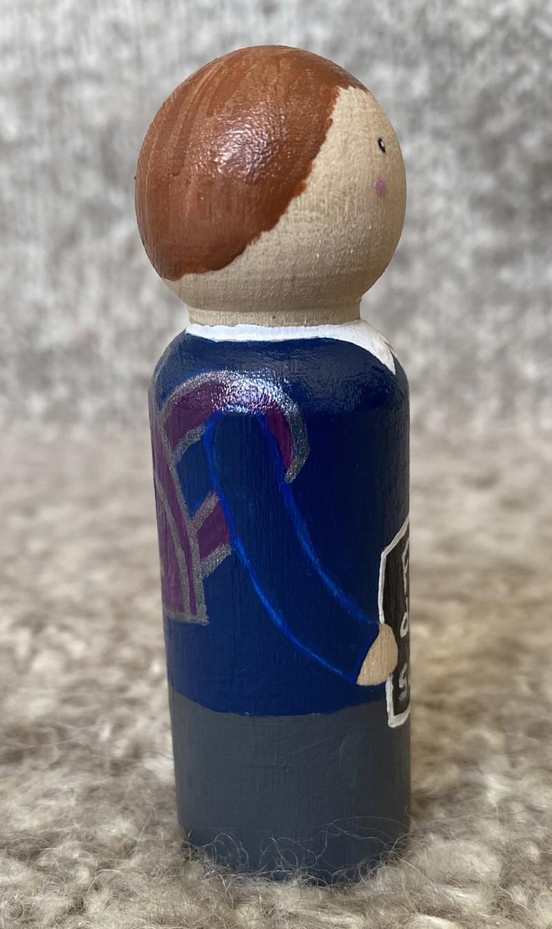 Hand painted First Day of School wooden peg doll (9cm)