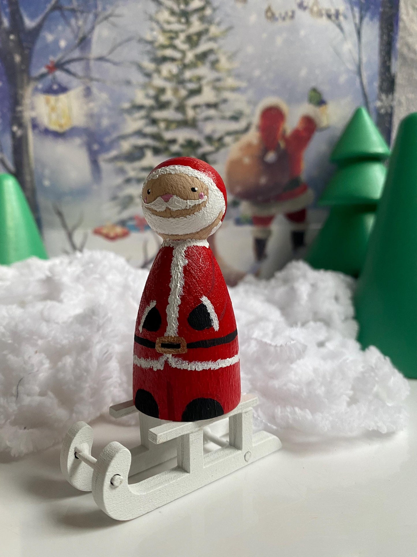 Santa Claus handpainted wooden peg doll (6.5cm)