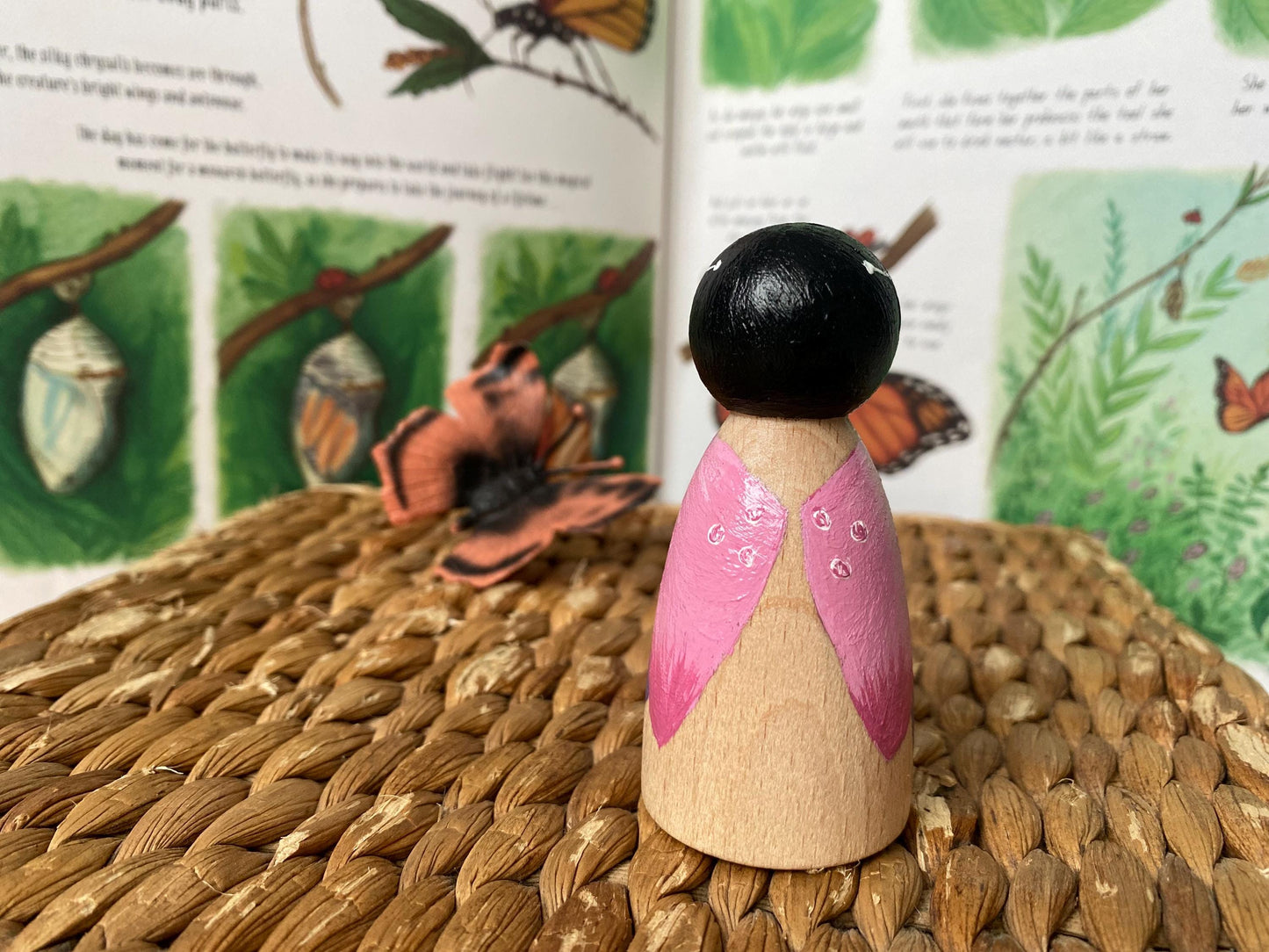 Hand painted wooden butterfly peg doll (7.5cm)