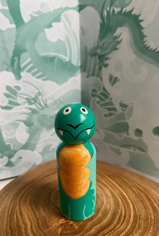 Green dragon hand painted wooden peg doll (6.5cm)