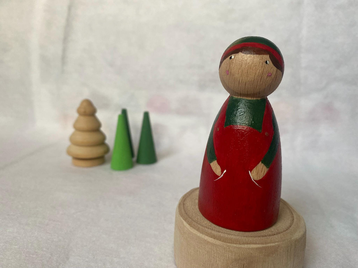 Hand painted wooden Christmas peg doll set (Santa Claus, Mrs Claus, Elf and Snowman)