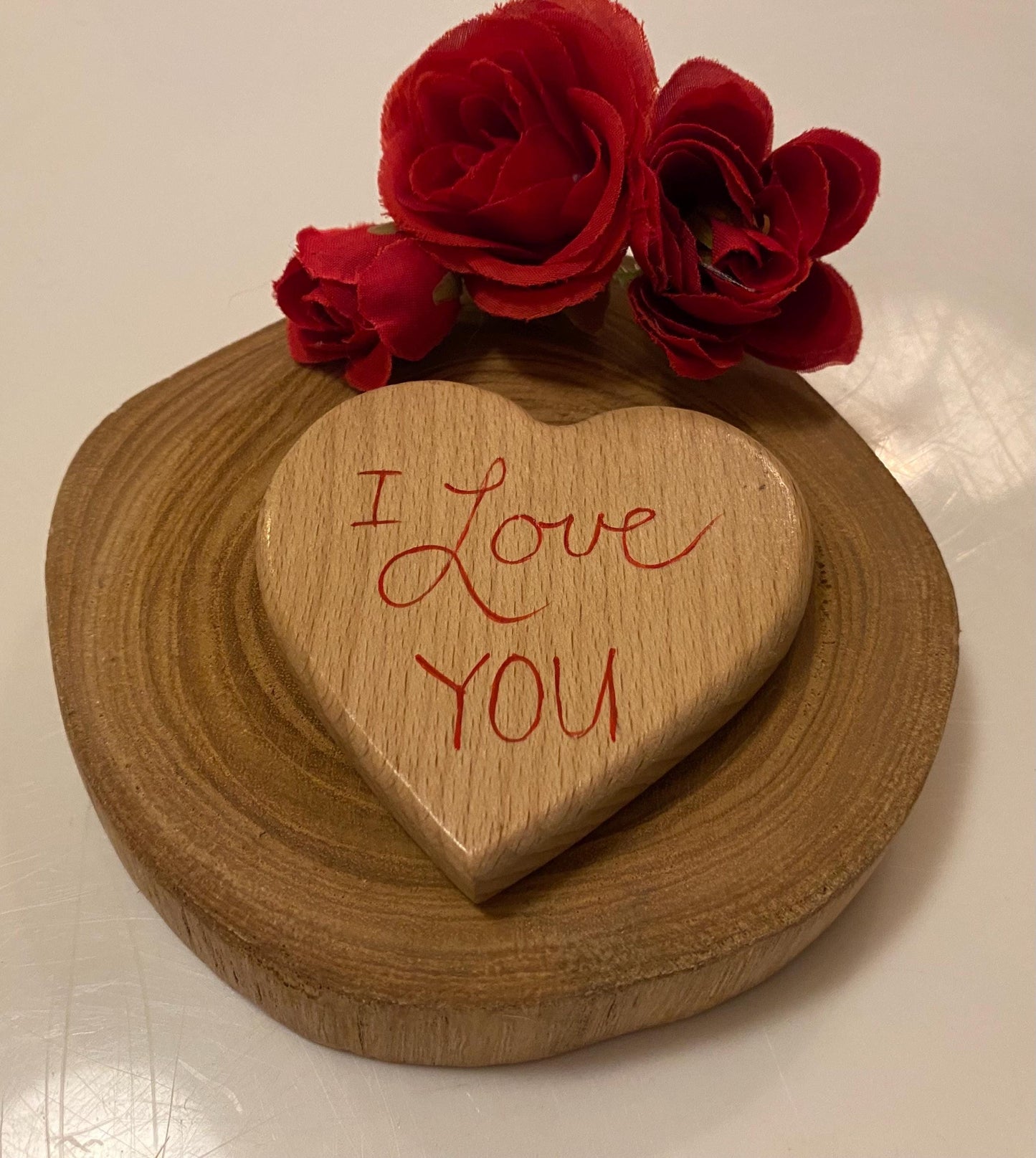 Hand Painted Beech Wood Heart with Hearts - 'I Love You' Message (7cm)