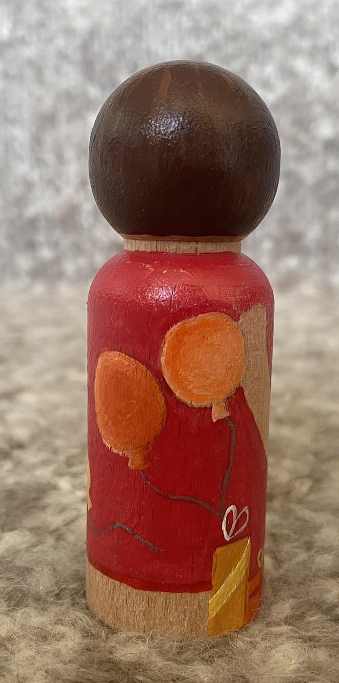 Hand painted birthday celebration wooden peg doll (8cm)