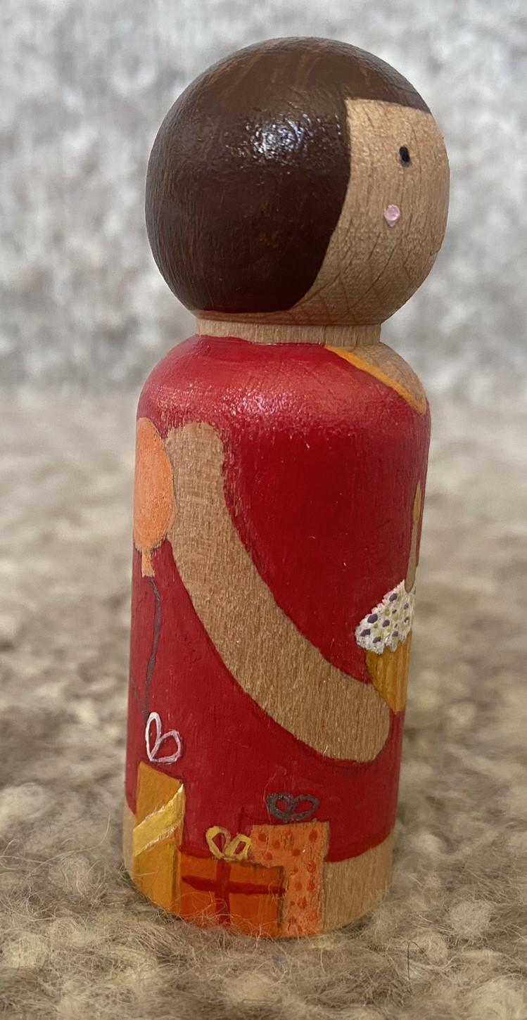Hand painted birthday celebration wooden peg doll (8cm)
