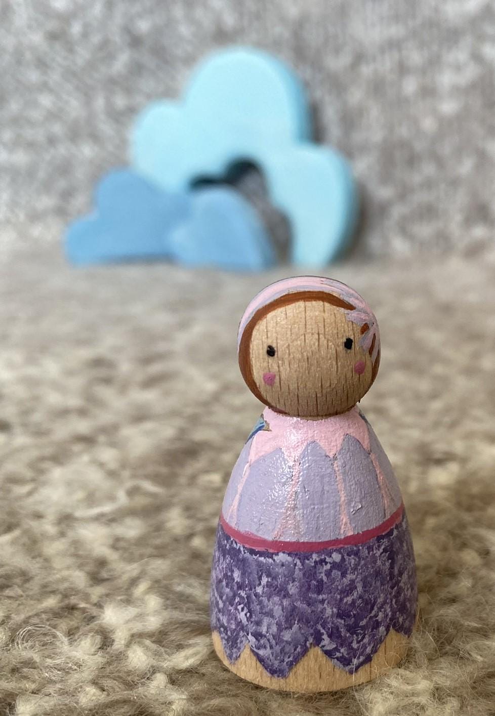 Hand painted purple wooden fairy peg doll (5cm)