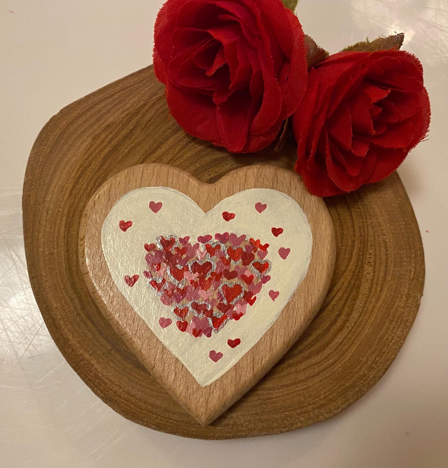 Hand Painted Beech Wood Heart with Hearts - 'I Love You' Message (7cm)