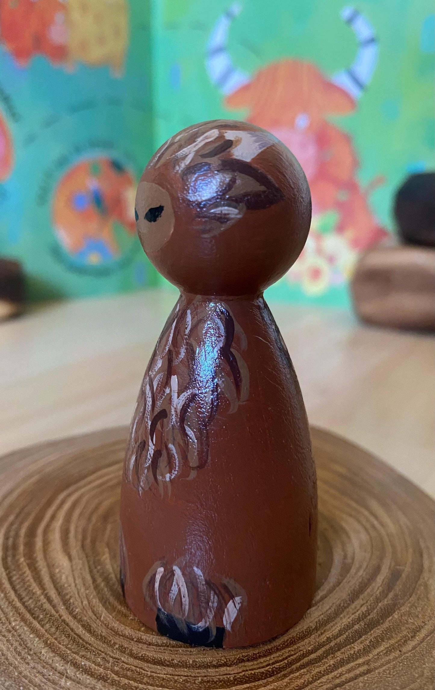 Hand painted Highland Cow wooden peg doll (8cm)