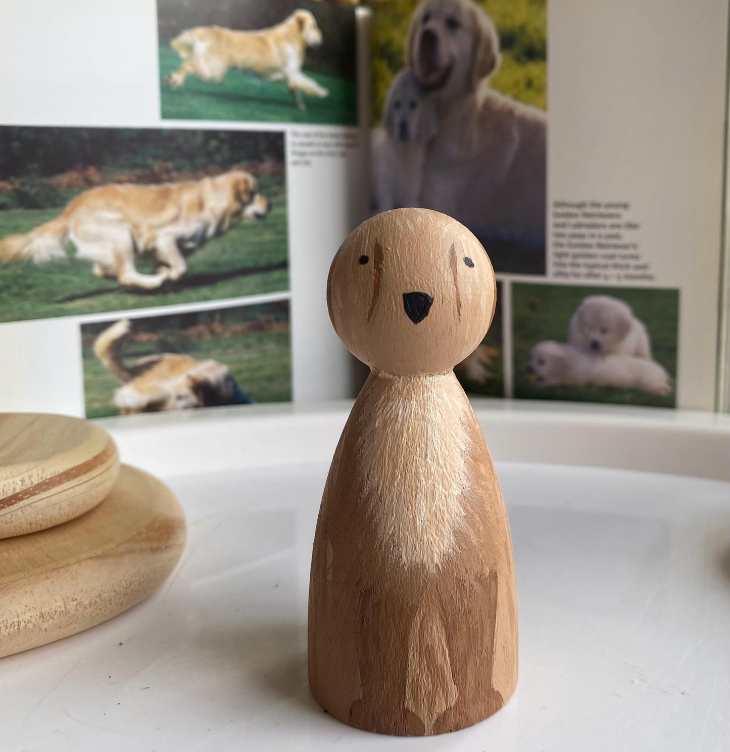 Hand painted brown dog wooden peg doll (8cm)