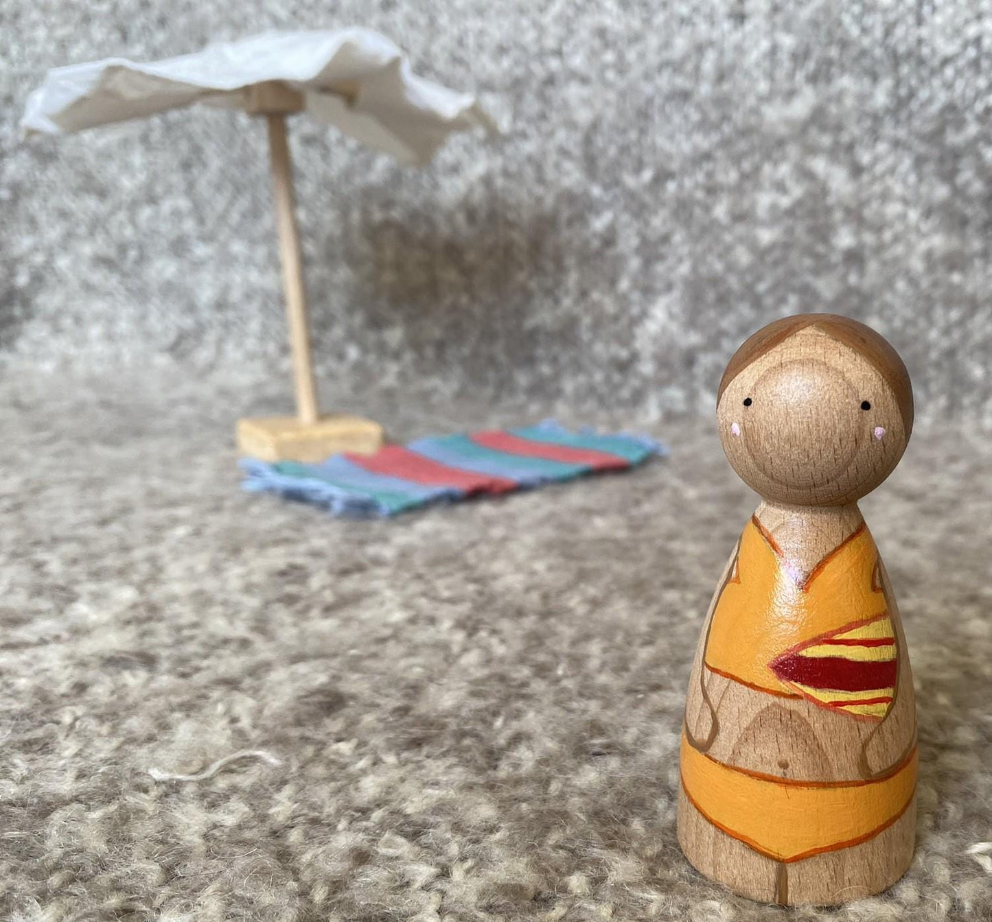 Hand painted wooden bikini surfer peg doll (9cm)