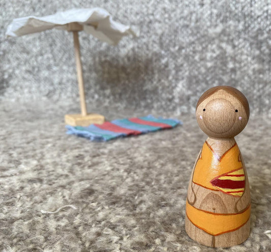 Hand painted wooden bikini surfer peg doll (9cm)