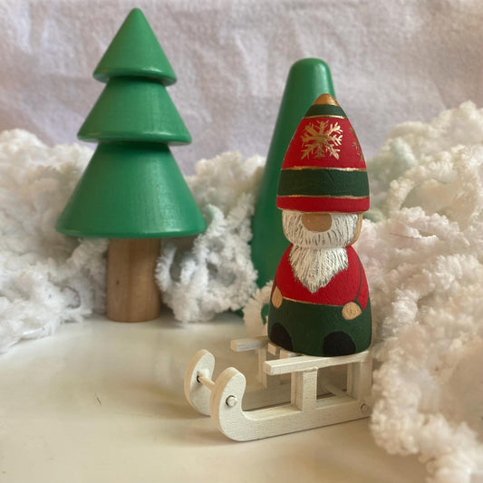 Christmas gonk (green, red and gold) hand painted wooden peg doll (7cm)
