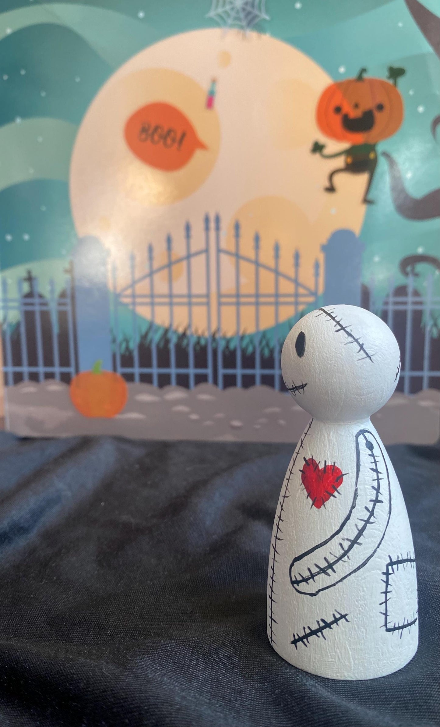 Hand painted Spooky Stitch wooden peg doll (8cm)