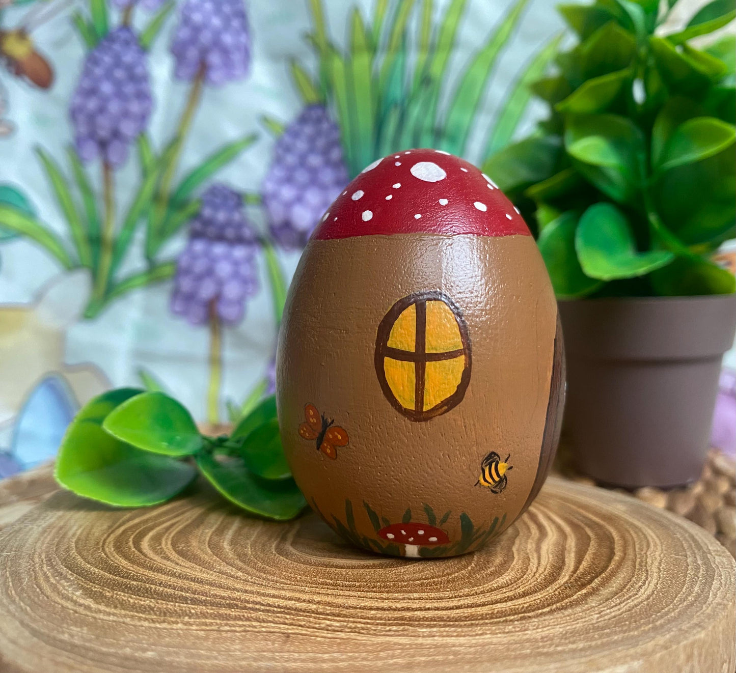 Fairy House hand painted wooden egg (6.4cm)