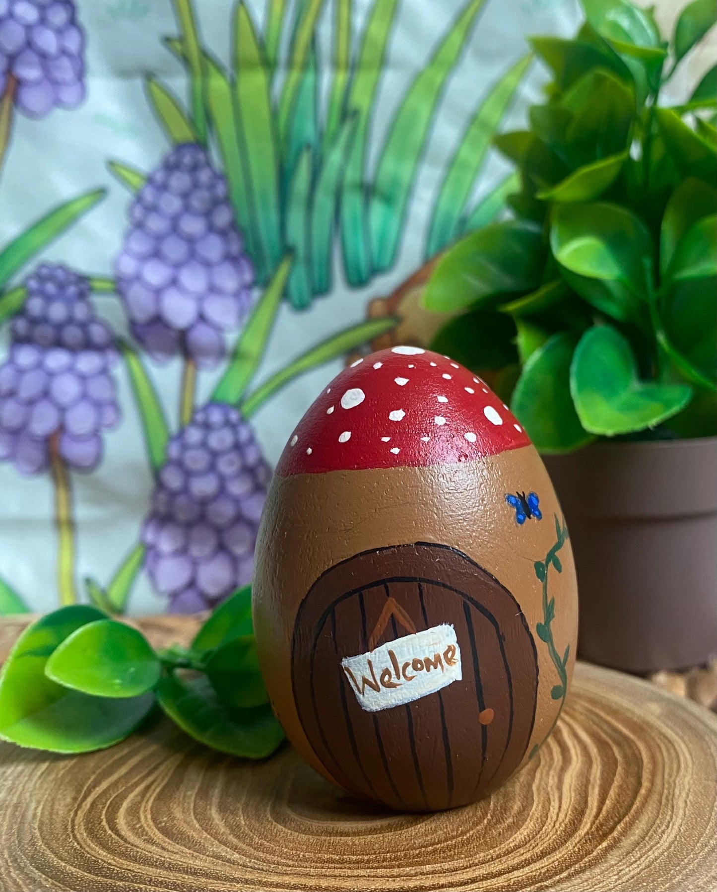 Fairy House hand painted wooden egg (6.4cm)