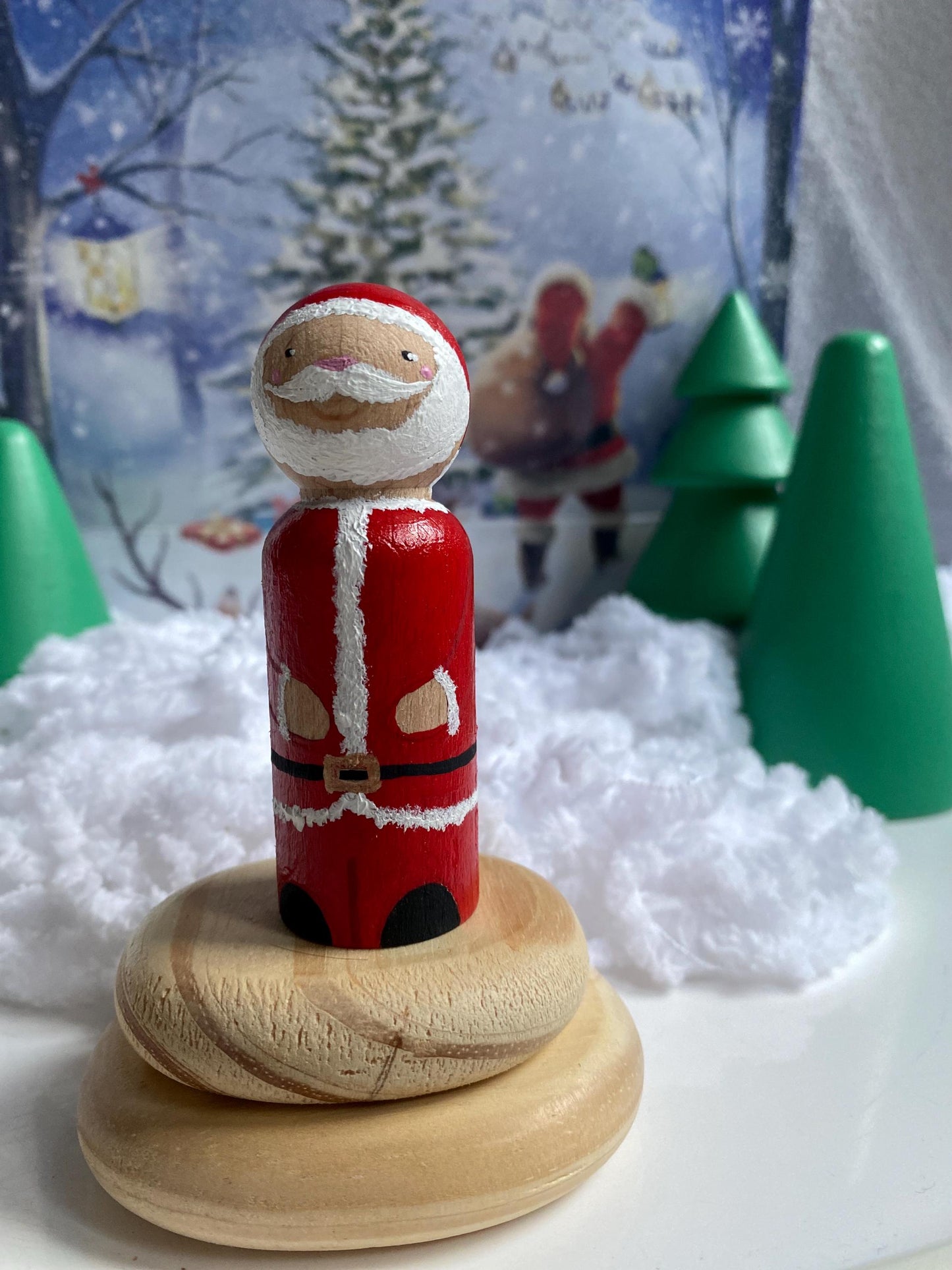 Santa Claus hand painted wooden peg doll (8cm)