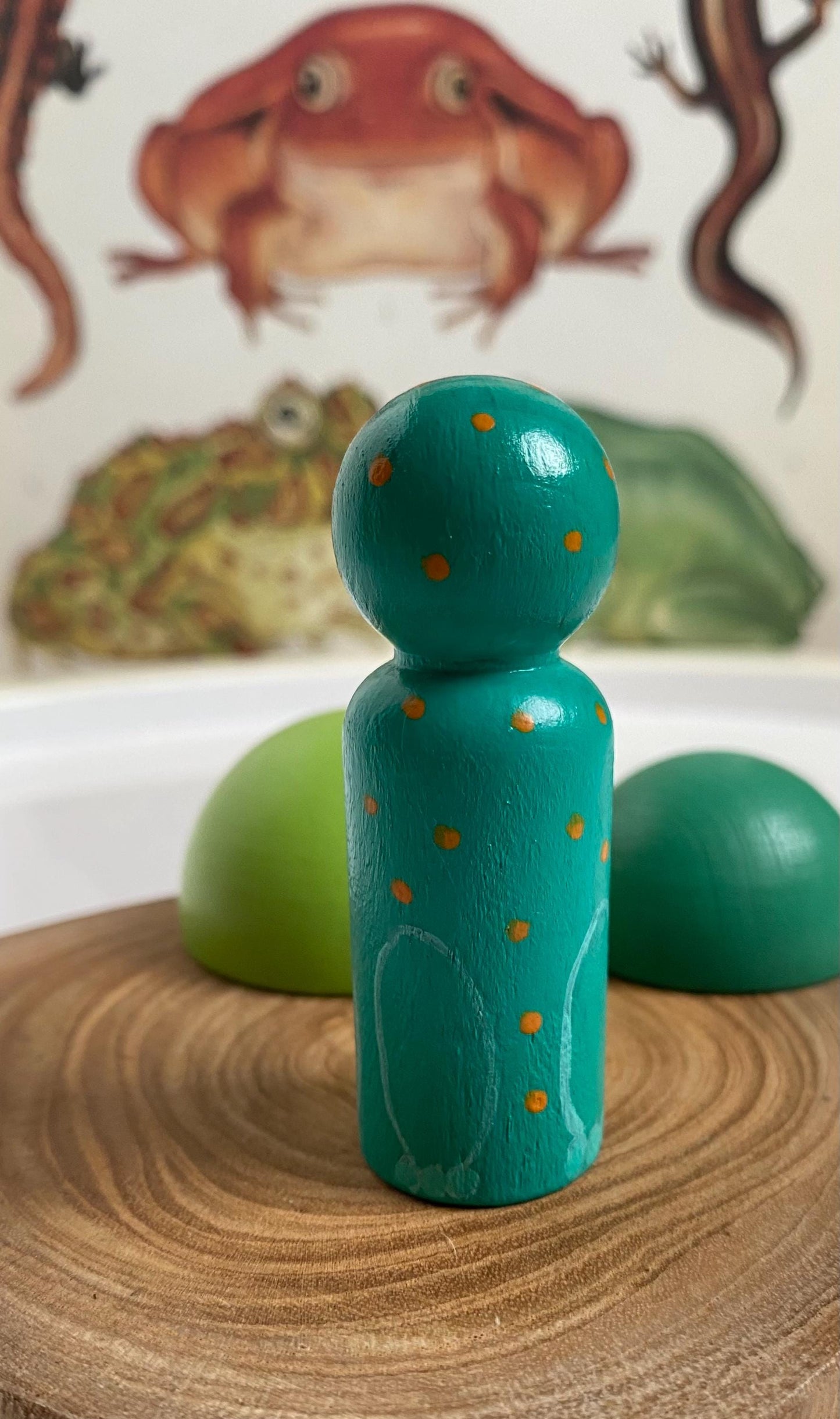 Green Frog hand painted wooden peg doll (6.5cm)