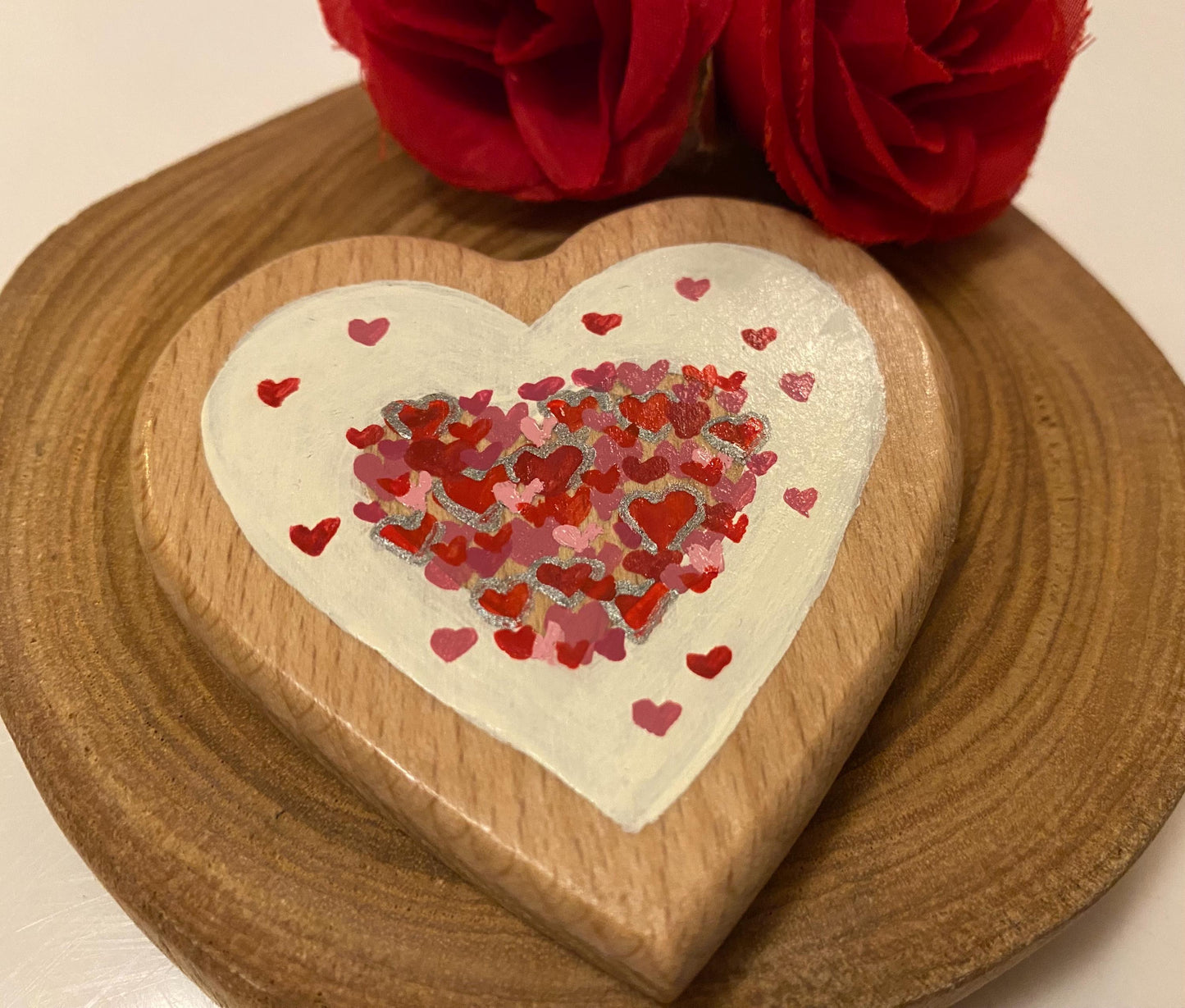 Hand Painted Beech Wood Heart with Hearts - 'I Love You' Message (7cm)