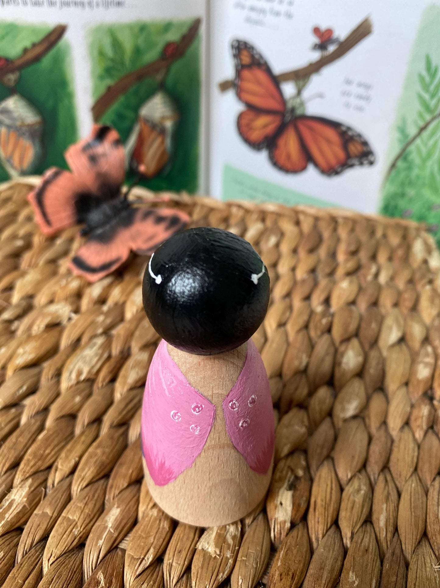 Hand painted wooden butterfly peg doll (7.5cm)