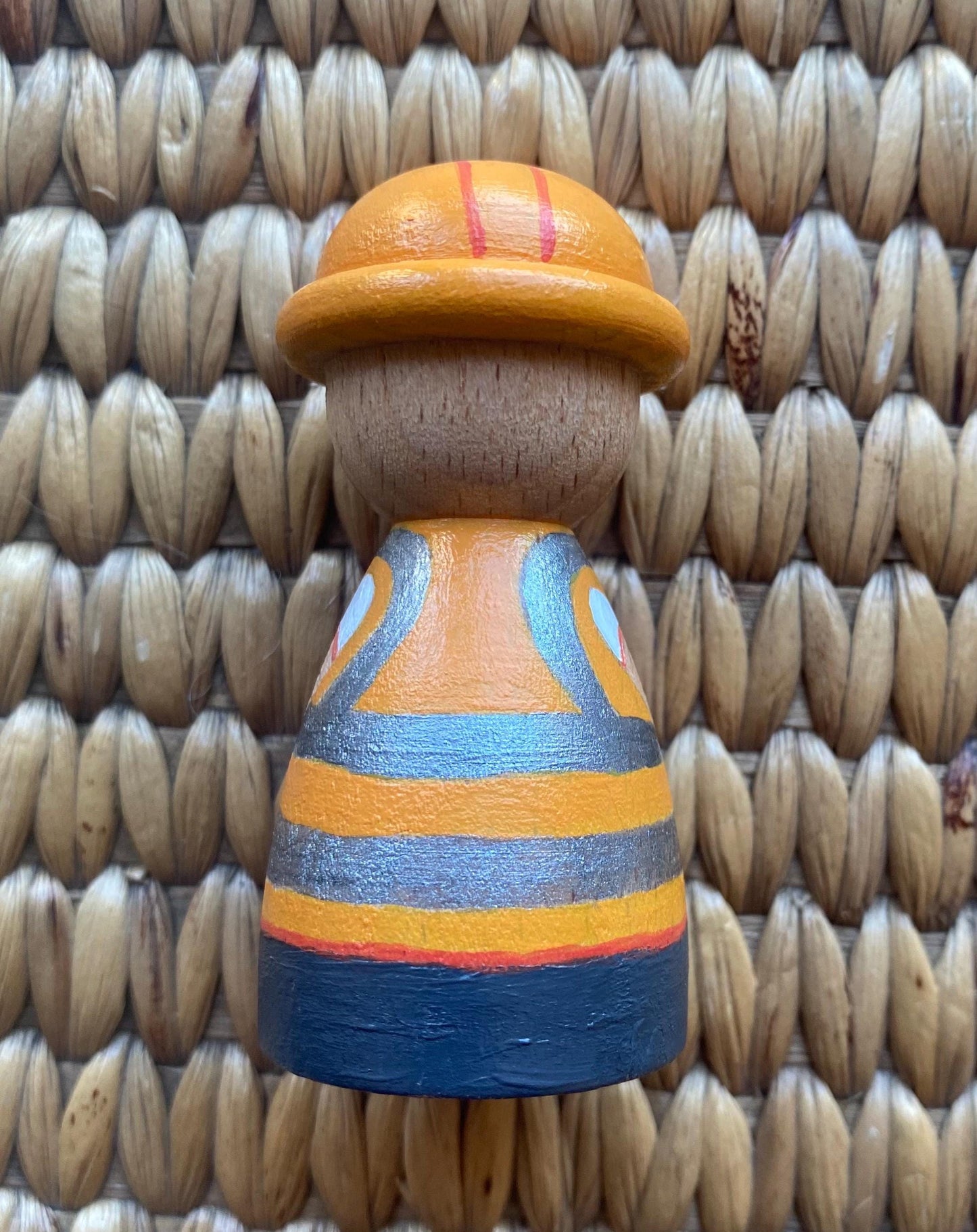 Hand painted construction worker wooden peg doll (7cm)