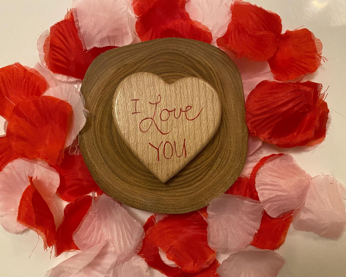 Hand Painted Beech Wood Heart with Hearts - 'I Love You' Message (7cm)