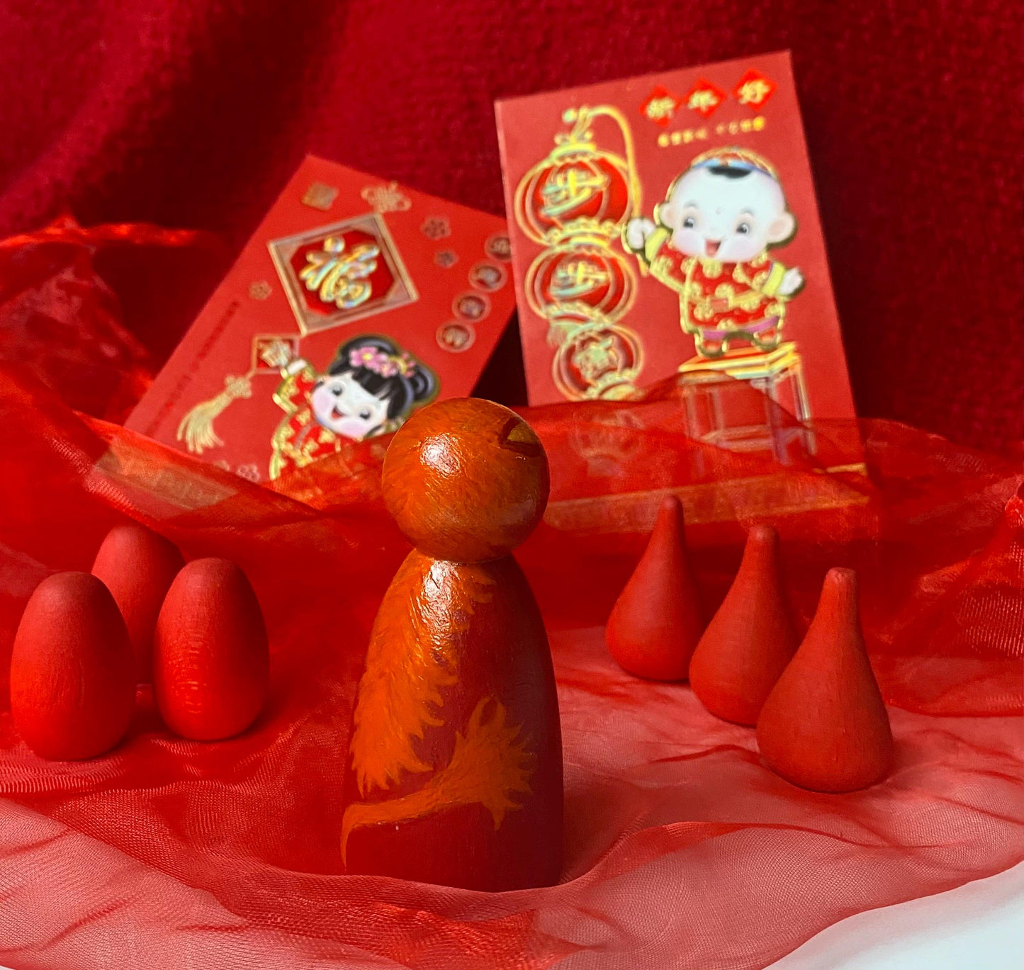 Fire Horse hand painted wooden peg doll (7.5cm)