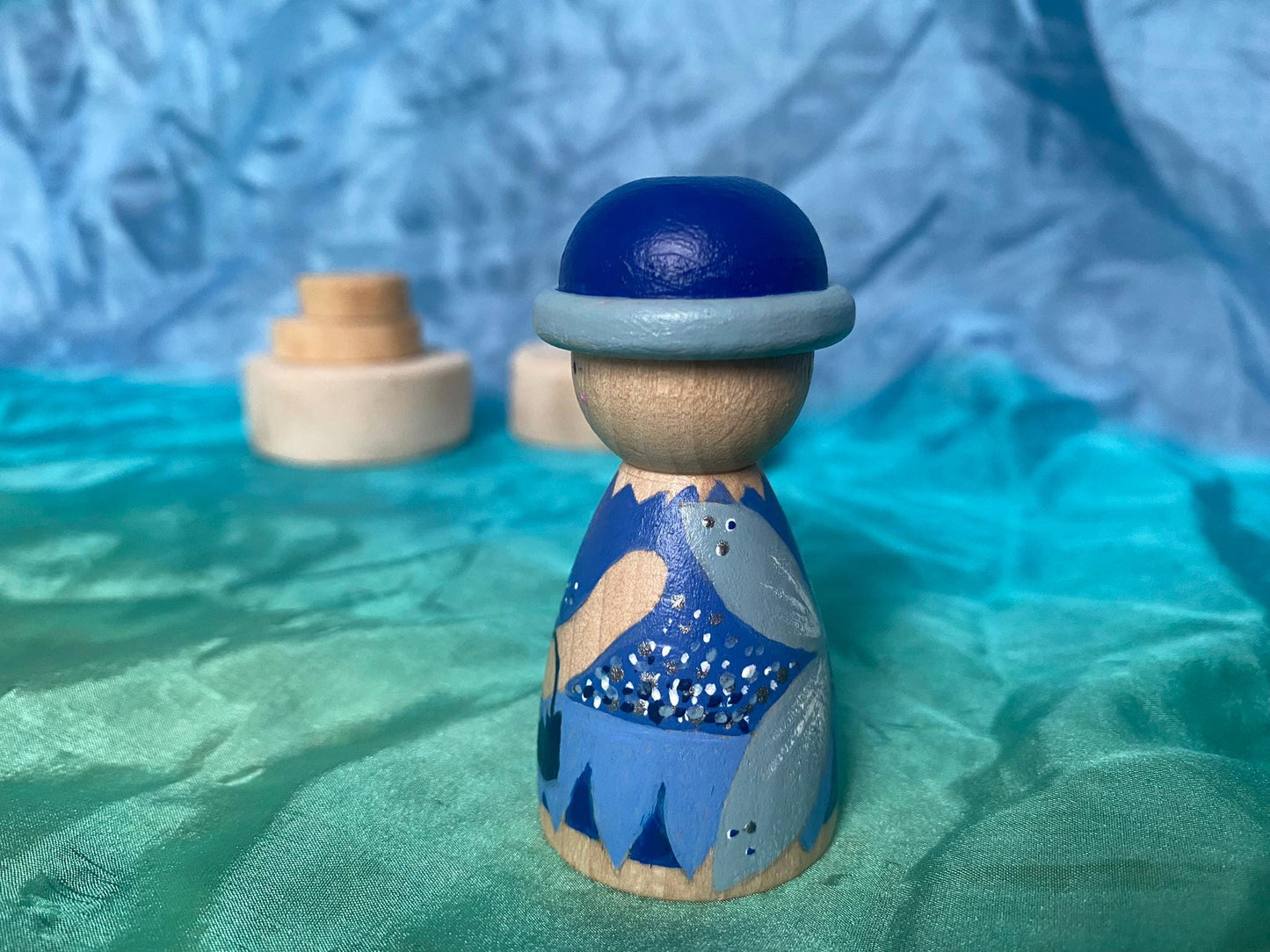 Hand painted blue fairy wooden peg doll (7cm)
