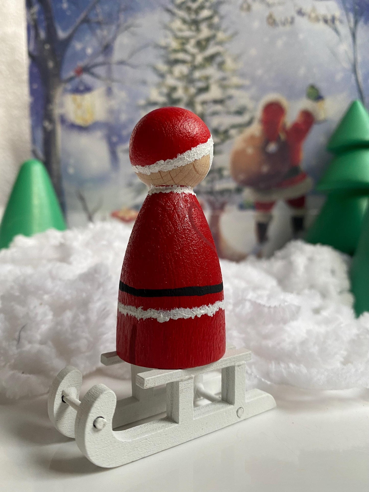 Santa Claus handpainted wooden peg doll (6.5cm)