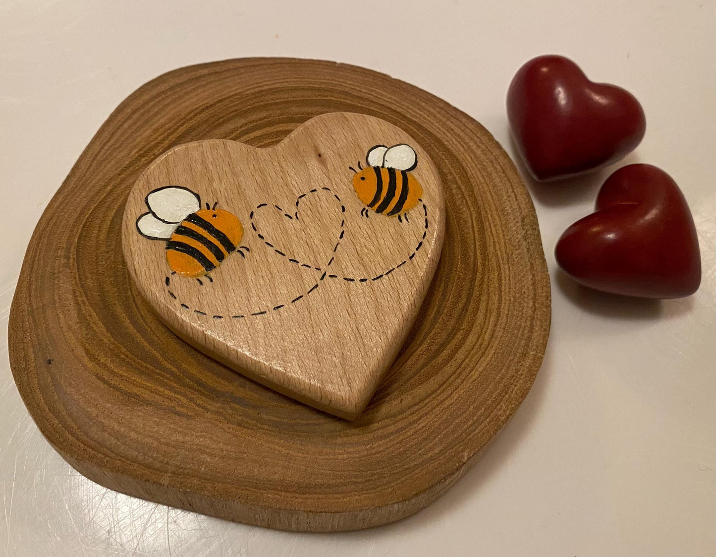Bee mine hand painted wooden love heart (7cm)
