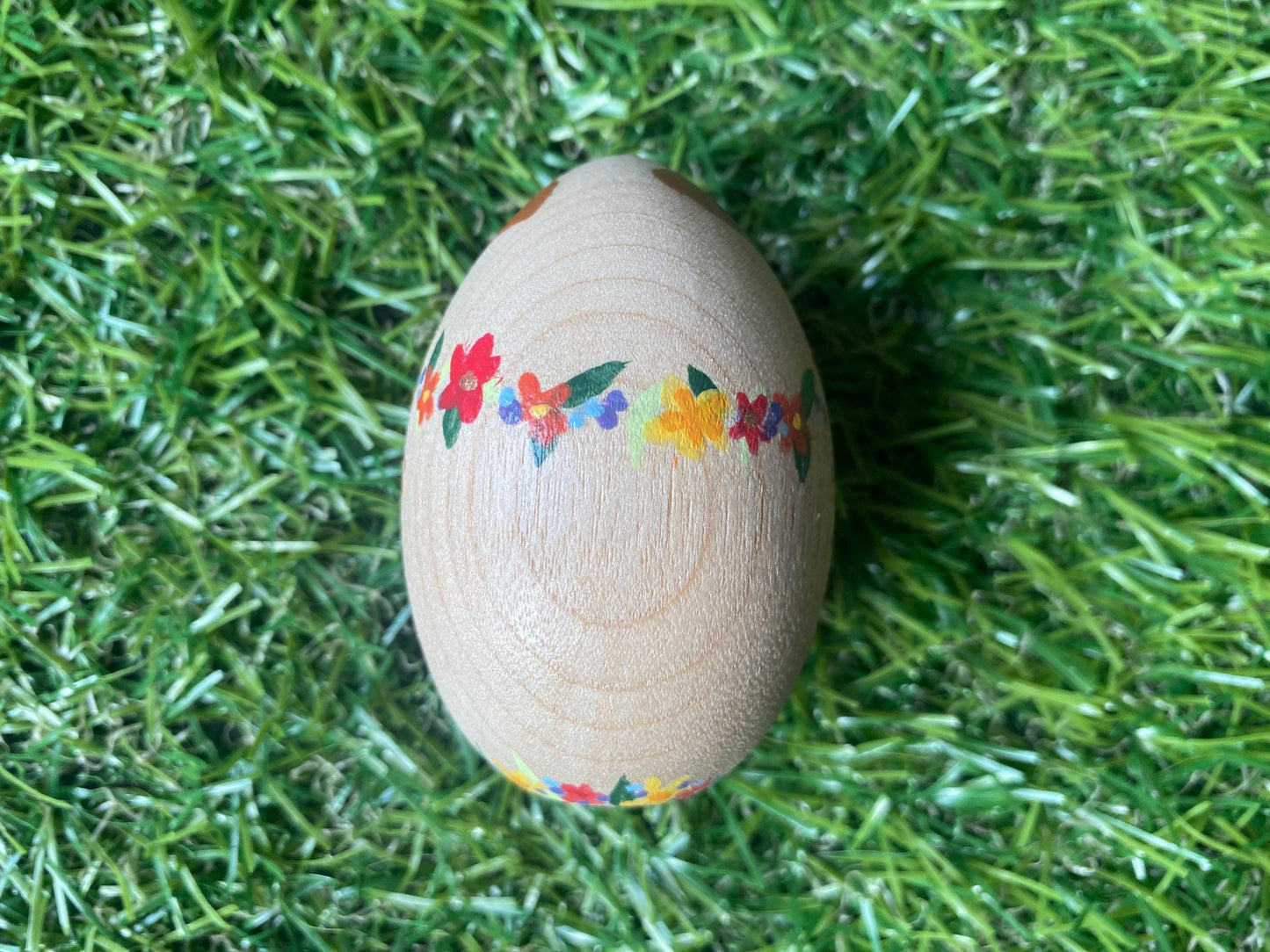 Hand painted Easter bunny natural wood design egg (6.4cm)